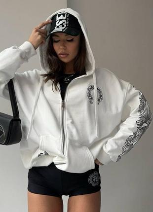 Біла спортивна кофта в стилі chrome hearts