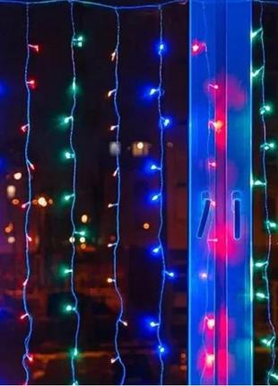 Гірлянда водоспад штора прозорий дріт 2х2м 320led мультиколор (синьо-зелено-червоний), os