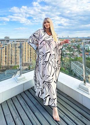 Біла жіноча довга сукня-туніка великого розміру вільного крою з розрізами пляж басейн літній домашній одяг