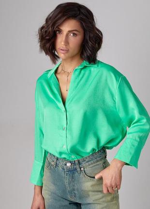 Женская рубашка с укороченным рукавом - салатовый цвет, l (есть размеры)7 фото