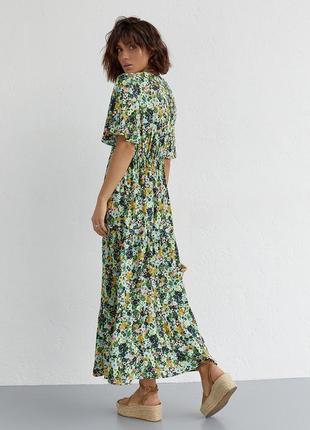 Длинное платье с оборкой и цветочным принтом - салатовый цвет, m (есть размеры)2 фото