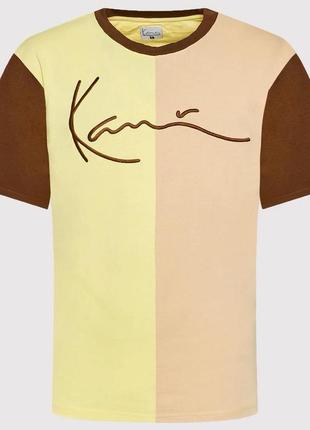 Шикарна футболка karl kani signature block logo t-shirt yellow/pink/brown