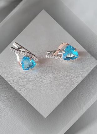 🛍 сережки срібло золото топаз імітація блакитний