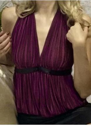Шикарная оригигальная блузка фиолетового цвета с открытой спиной на завязки сзади