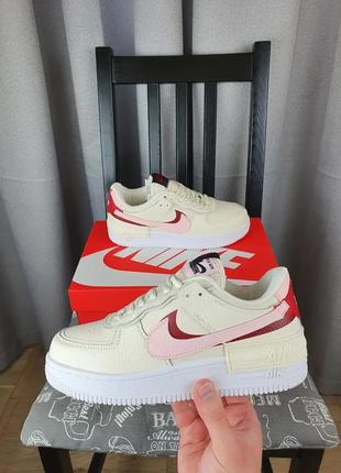 Бежевые nike air force 1 shadow phantom кроссы женские. кроссовки репл. найк аир форсе шедоу фантом для4 фото