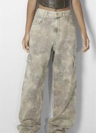 Брюки джинсы карго с карманами skater baggy широкие трендовые хаки варенка