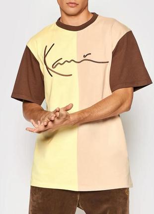 Крута футболка karl kani signature block logo t-shirt yellow/pink/brown