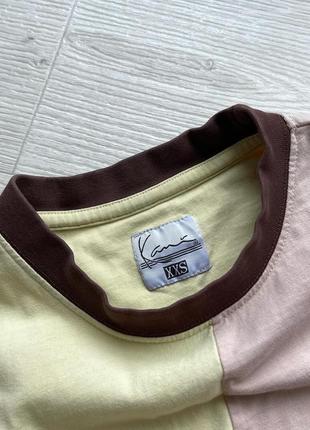 Крута футболка karl kani signature block logo t-shirt yellow/pink/brown8 фото