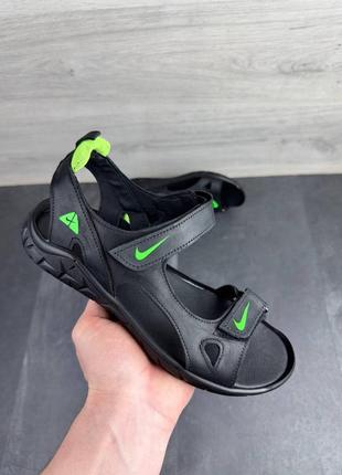 Мужские кожаные сандалии nike код: n40 чер/зел