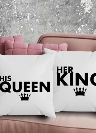 Парные подушки с принтом - his queen!