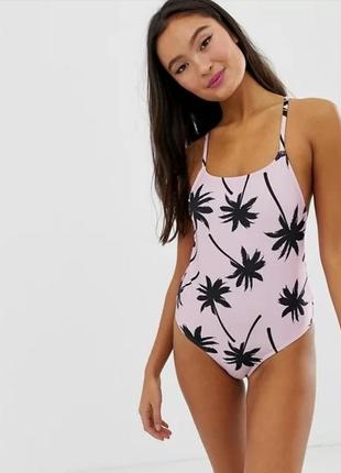 Отрядный, слитный розовый купальник le palm в принт "пальмы" из каталога asos