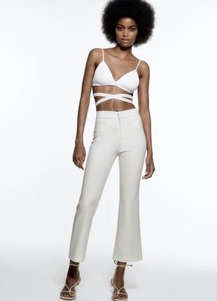 Білі кльош стрейтч брюки штани zara mini white flare pants