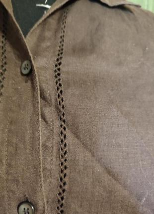 Льон блуза  сорочка,шоколад темний колір,вишивка