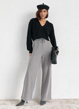 Теплые брюки-кюлоты с высокой талией - серый цвет, m (есть размеры)3 фото