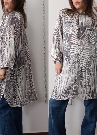 Блуза рубашка из 100% льна  с принтом пальмы nh ,46/xl3 фото