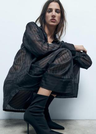 Сорочка з органзи прозора в смужку zara