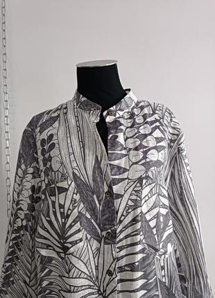 Блуза рубашка из 100% льна  с принтом пальмы nh ,46/xl5 фото
