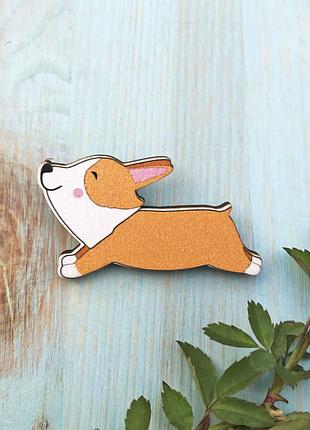 Значок из дерева "вельш-корги пемброк 2"