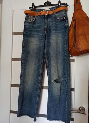 Стильні джинси-труби zara wide-leg широкі штанини з розрізом