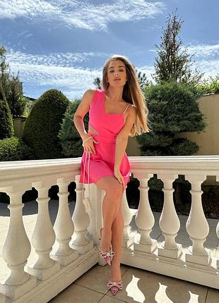 Короткое нарядное платье с вырезом на талии с бретелькой на одном плече4 фото