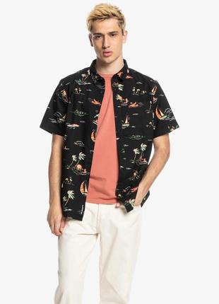 Оригинальная рубашка quicksilver island breeze flamingo printed shirt black7 фото