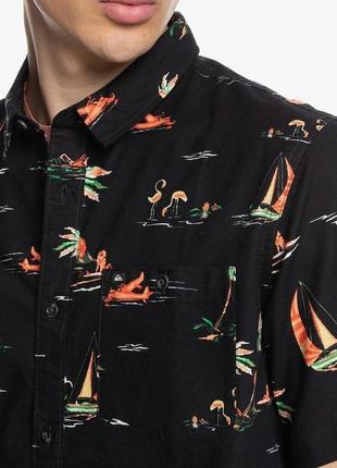 Оригинальная рубашка quicksilver island breeze flamingo printed shirt black3 фото