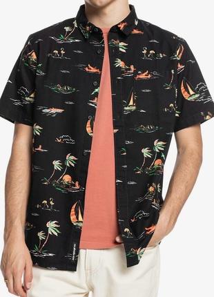 Оригинальная рубашка quicksilver island breeze flamingo printed shirt black1 фото