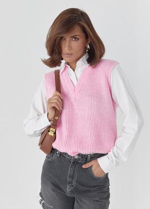 Женская рубашка с вязаным жилетом - розовый цвет, l (есть размеры)1 фото
