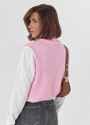 Женская рубашка с вязаным жилетом - розовый цвет, l (есть размеры)2 фото