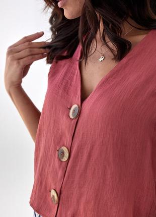 Блуза з коротким рукавом на ґудзиках never more — бордо-колір, s (є розміри)4 фото