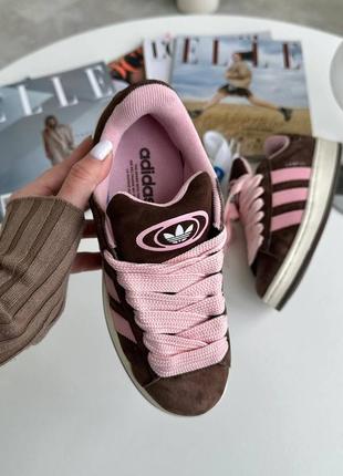 Женские замшевые кроссовки adidas campus brown pink8 фото