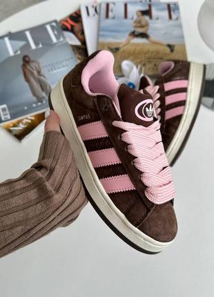 Жіночі замшеві кросівки adidas campus brown pink10 фото