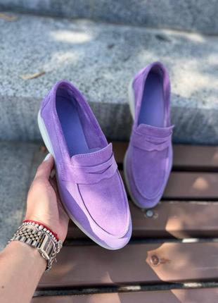 Классические летние лоферы лаванда на мемори стельке