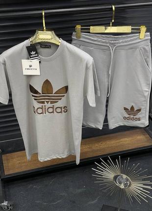 Брендовий чоловічий комплект / якісний комплект adidas в сірому кольорі на літо