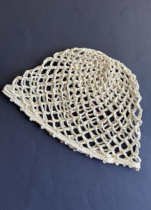Шапочка кроше молочний айворі шапка сітка панама на літо чепчик павутинка