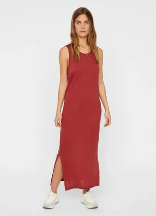 Платье макси, красно-кирпичный цвет, из лиоцела, лиоцелл, бренд vero moda, р.46