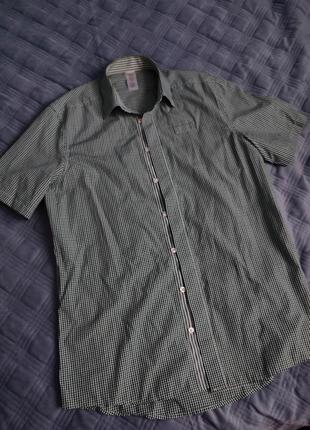 Рубашка с коротким рукавом в клетку зеленая