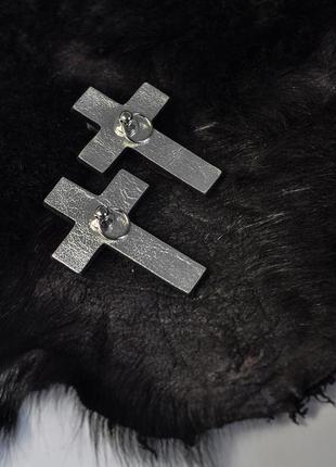 Акцентні геометричні сережки хрест , готичні сережки , шкіряні сережки