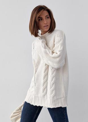 Вязаный свитер с косами oversize - кремовый цвет, l (есть размеры)9 фото