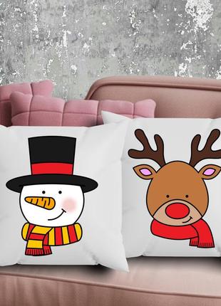 Парные подушки с принтом - снеговичек!