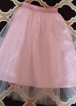 Юбка шифоновая бледно-розовая по талии 44см, длина 40см.