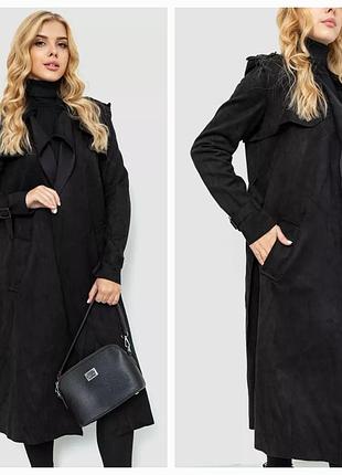 Жіночий плащ з еко-замші, колір чорний