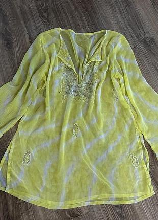 Пляжная туника лимонного цвета с разрезами m/l