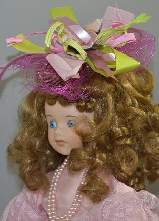 Милая, винтажная кукла в розовом платье (42см.)
