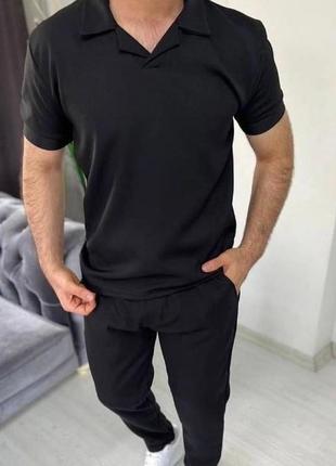 Костюм мужской поло и брюки, серый, черный, беж и синий, m,l,xl,xxl,xxl