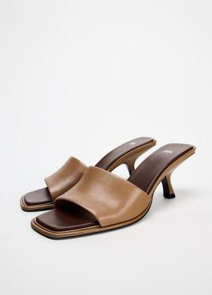 Шкіряні мюлі жіночі коричневі zara new