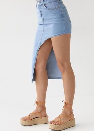 Джинсовая юбка с асимметрией - голубой цвет, 38р (есть размеры)5 фото