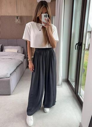 Штани кльош оверсайз палаццо сірі графітові чорні літні трендові стильні3 фото