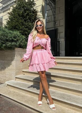 Неймовірно красивий мусліновий костюм рожевий