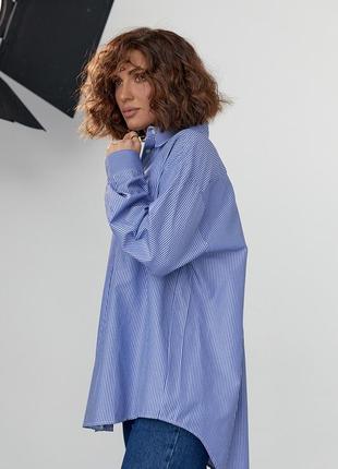 Удлиненная женская рубашка в полоску - синий цвет, xl (есть размеры)5 фото